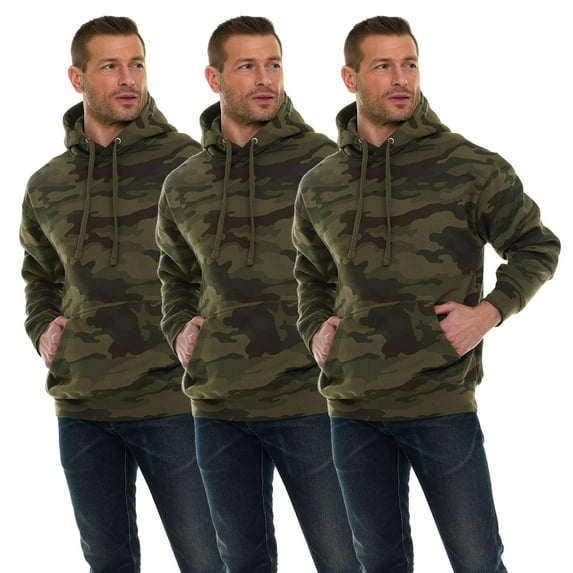 BILLIONHATS 3 Pack Wholesale Green Camo Hoodie Sweatshirts, Mens Heavyweight Fleece Lined Pullover Hoodies, Bulk Adults Sweatshirts, Homeless Donation (2X-Large)
