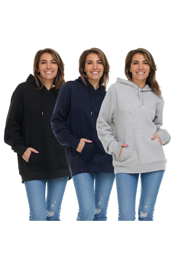 3 Pack Women's Hoodie Oversized Sweatshirts, Cotton Blend, Bulk Womens Hoodies Bulk Sweatshirt Pack, Color ASST, Size 2X-Large