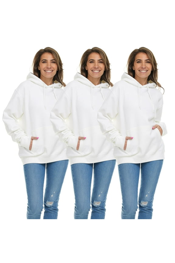 3 Pack Women's Hoodie Oversized Sweatshirts, Cotton Blend, Bulk Womens Hoodies Bulk Sweatshirt Pack, Color White, Size 3X-Large