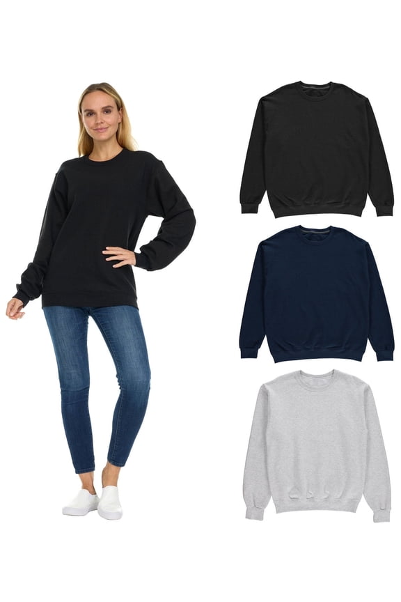3 Pack Women’s Oversized Crew Neck Sweatshirt, Fleece Lined, Bulk Wholesale Sweatshirts (3 Pack Assorted Black, Gray, Navy Blue, 2X-Large)