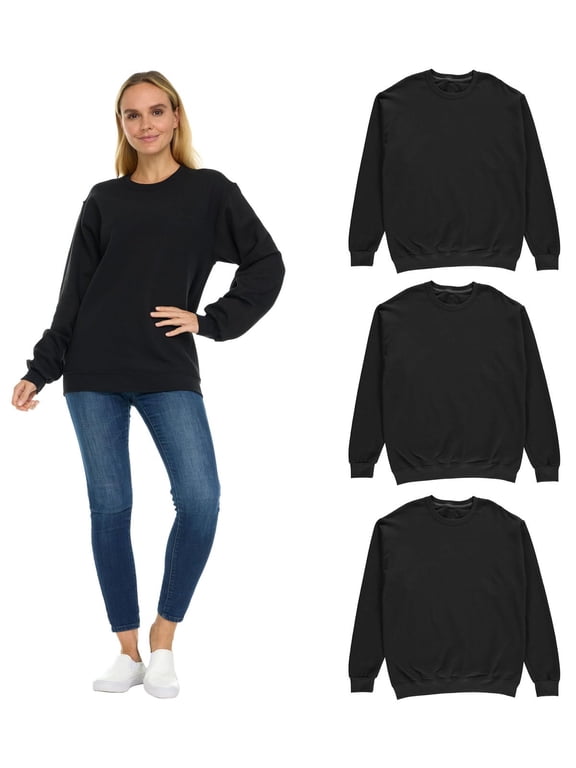 3 Pack Women’s Oversized Crew Neck Sweatshirt, Fleece Lined, Bulk Wholesale Sweatshirts (3 Pack Assorted Black, Gray, Navy Blue, 4X-Large)