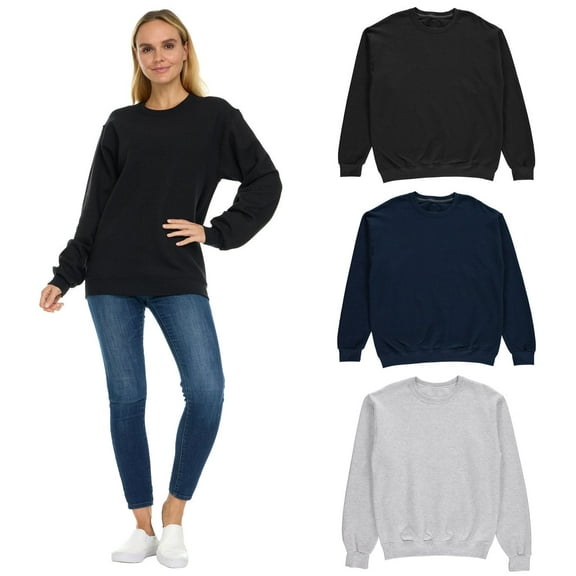 BILLIONHATS 3 Pack Women’s Oversized Crew Neck Sweatshirt, Fleece Lined, Bulk Wholesale Sweatshirts (3 Pack Assorted Black, Gray, Navy Blue, Large)