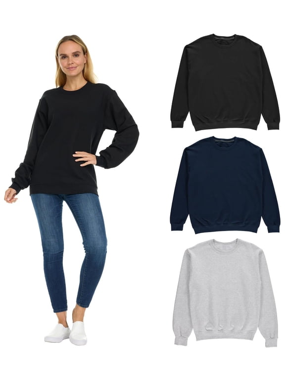3 Pack Women’s Oversized Crew Neck Sweatshirt, Fleece Lined, Bulk Wholesale Sweatshirts (3 Pack Assorted Black, Gray, Navy Blue, X-Large)