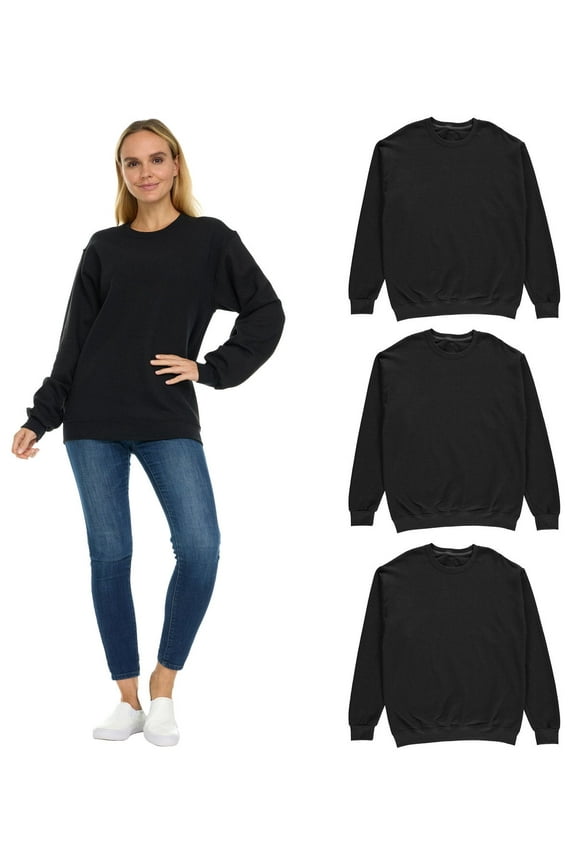 3 Pack Women’s Oversized Crew Neck Sweatshirt, Fleece Lined, Bulk Wholesale Sweatshirts for Charities & Events (Black, 2X-Large)