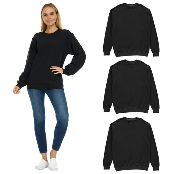 BILLIONHATS 3 Pack Women’s Oversized Crew Neck Sweatshirt, Fleece Lined, Bulk Wholesale Sweatshirts for Charities & Events (Black, X-Large)