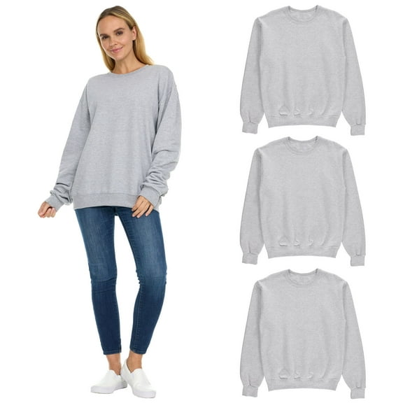 BILLIONHATS 3 Pack Women’s Oversized Crew Neck Sweatshirt, Fleece Lined, Bulk Wholesale Sweatshirts for Charities & Events (Gray, X-Large)