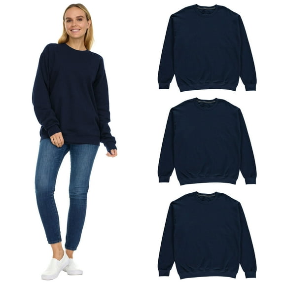 BILLIONHATS 3 Pack Women’s Oversized Crew Neck Sweatshirt, Fleece Lined, Bulk Wholesale Sweatshirts for Charities & Events (Navy Blue, 2X-Large)