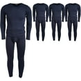 thumbnail image 1 of BILLIONHATS 3 Pack of 2pc Thermal Sets for Men, Base Layer Long Johns Underwear, Top & Bottom, Cotton, Solid Colors (Large, Navy Blue), 1 of 6