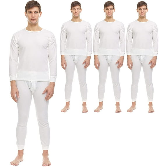 BILLIONHATS 3 Pack of 2pc Thermal Sets for Men, Base Layer Long Johns Underwear, Top & Bottom, Cotton, Solid Colors (X-Large, Off White)