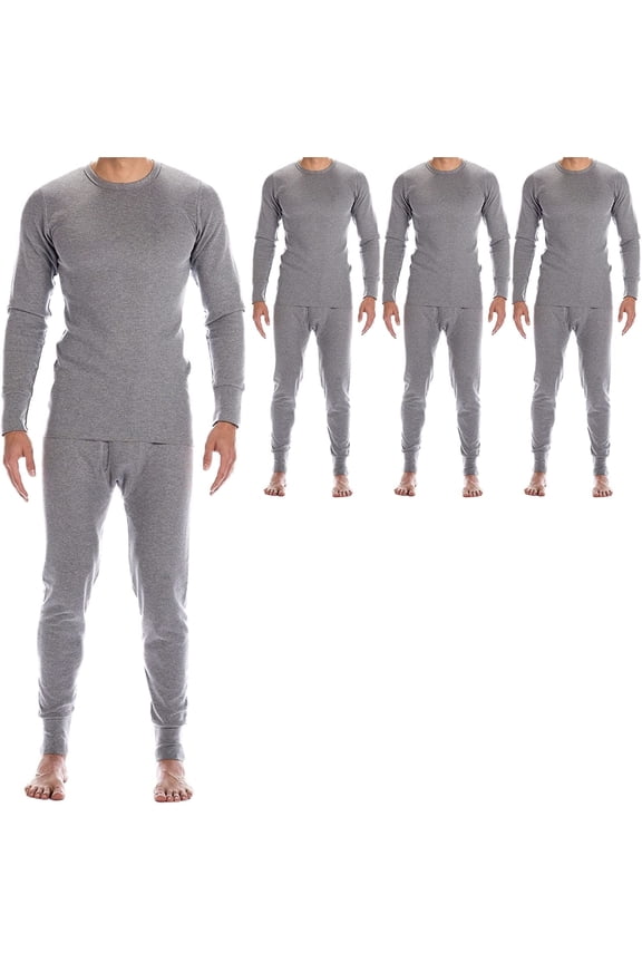3 Pack of 2pc Thermal Sets for Men, Base Layer Long Johns Underwear, Top & Bottom, Cotton, Solid Colors (XX-Large, Charcoal Gray)