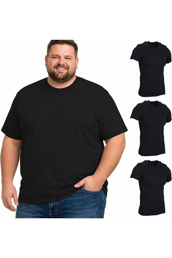 3 Pack of Mens Plus Size Tees Sizes Big & Tall Cotton Tshirt in Black Color of T-Shirts 3X-Large