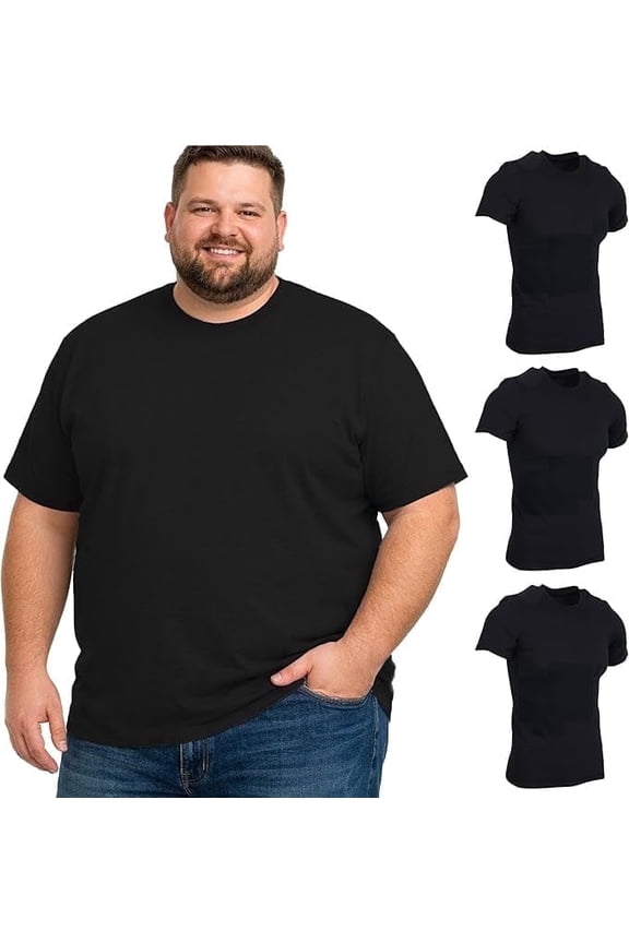 3 Pack of Mens Plus Size Tees Sizes Big & Tall Cotton Tshirt in Black Color of T-Shirts 6X-Large