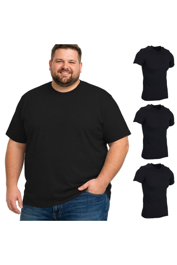 3 Pack of Mens Plus Size Tees Sizes Big & Tall Cotton Tshirt in Black Color of T-Shirts 7X-Large