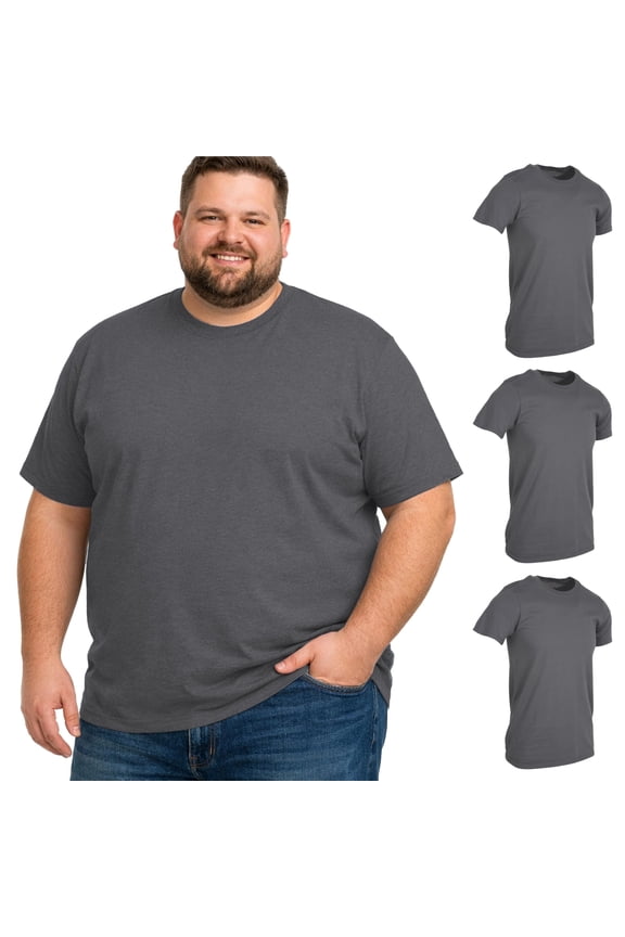 3 Pack of Mens Plus Size Tees Sizes Big & Tall Cotton Tshirt in Charcoal Gray Color of T-Shirts 3X-Large