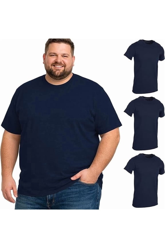 3 Pack of Mens Plus Size Tees Sizes Big & Tall Cotton Tshirt in Navy Color of T-Shirts 3X-Large