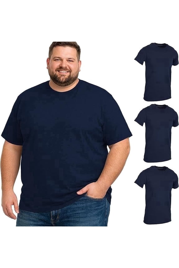 3 Pack of Mens Plus Size Tees Sizes Big & Tall Cotton Tshirt in Navy Color of T-Shirts 5X-Large