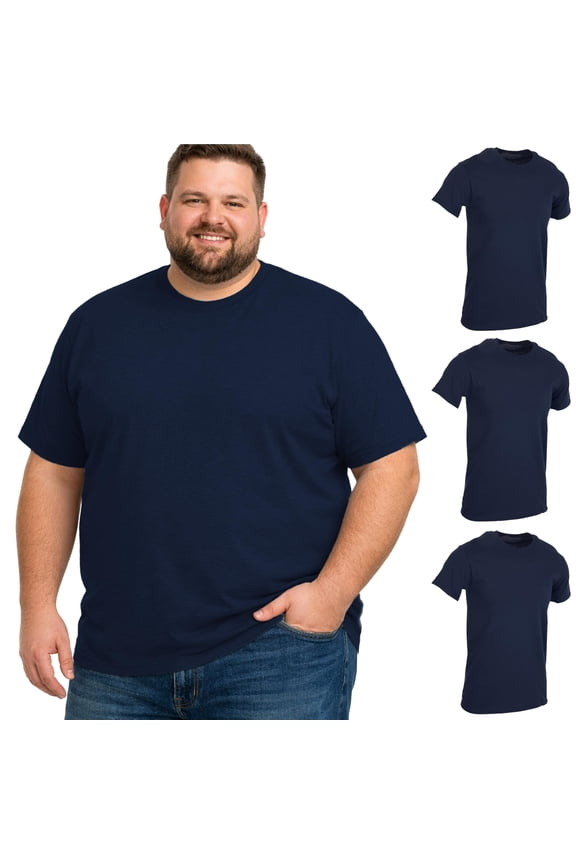 3 Pack of Mens Plus Size Tees Sizes Big & Tall Cotton Tshirt in Navy Color of T-Shirts 7X-Large