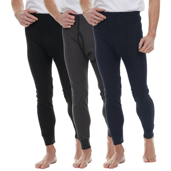 BILLIONHATS 3 Pack Thermal Pants for Men, Long Johns Mens Underwear Bulk Wholesale, Cotton, Solid Colors, X-Large Assorted