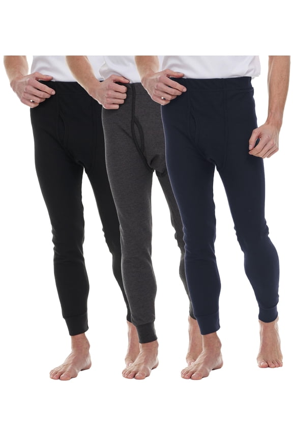3 Pack Thermal Pants for Men, Long Johns Mens Underwear Bulk Wholesale, Cotton, Solid Colors, X-Large Assorted