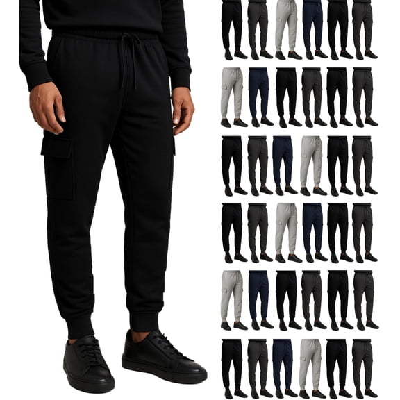 BILLIONHATS 36 Pack Mens Cargo Jogger Sweatpants, Assorted Colors & Sizes from S M L XL 2XL, Great for Homeless Shelter Donations, Cargo and Regular Pockets