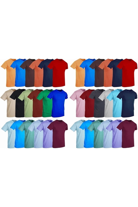 36 Pack Mens Cotton Short Sleeve Lightweight T-Shirts, Bulk Crew Tees for Guys, Mixed Bright Colors Bulk Pack, 3X-Large