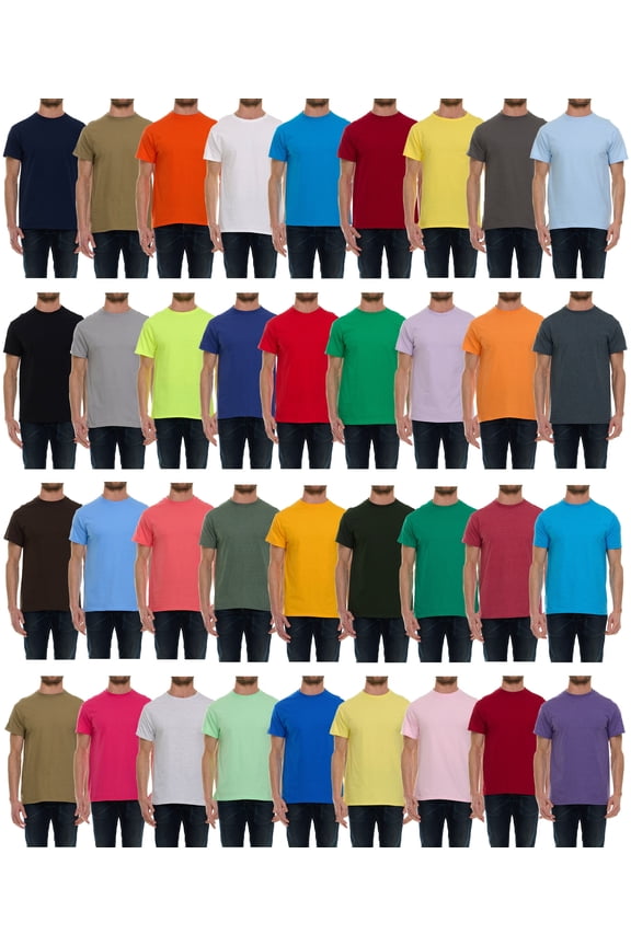 36 Pack Mens Cotton Short Sleeve Lightweight T-Shirts, Bulk Crew Tees for Guys, Mixed Bright Colors Bulk Pack, Large