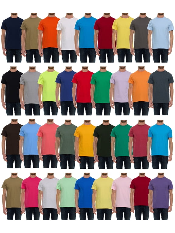 36 Pack Mens Cotton Short Sleeve Lightweight T-Shirts, Bulk Crew Tees for Guys, Mixed Bright Colors Bulk Pack, Medium