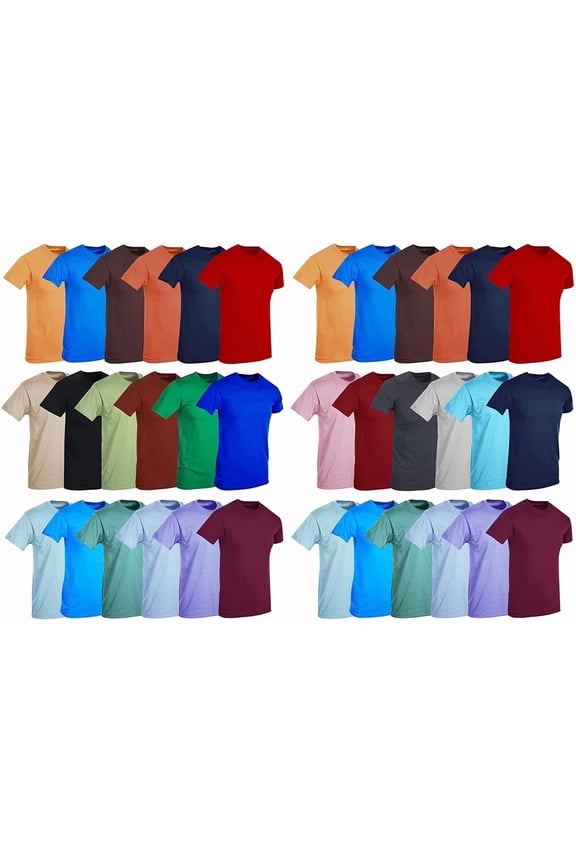 36 Pack Mens Cotton Short Sleeve Lightweight T-Shirts, Bulk Crew Tees for Guys, Mixed Bright Colors Bulk Pack, Medium