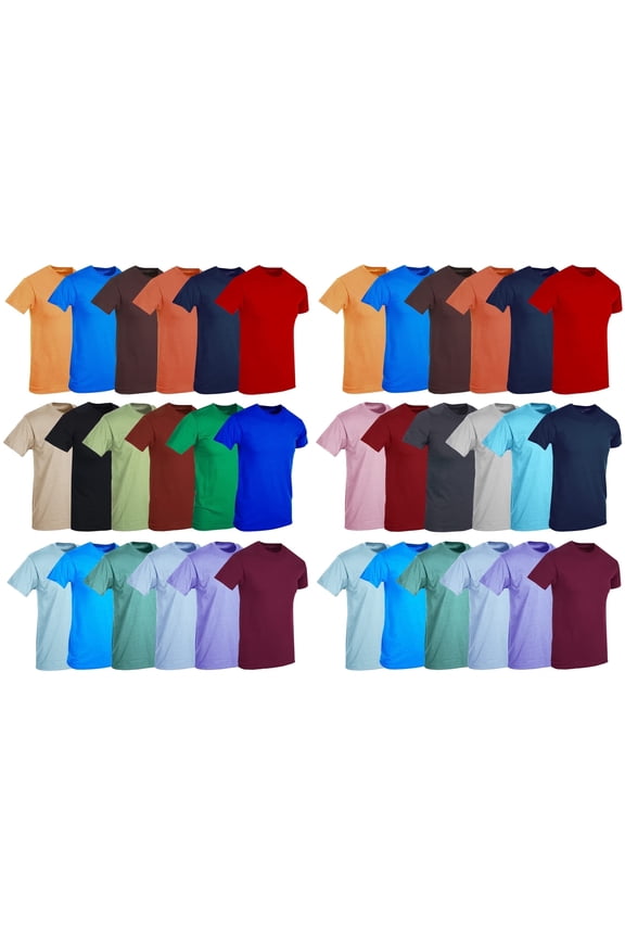 36 Pack Mens Cotton Short Sleeve Lightweight T-Shirts, Bulk Crew Tees for Guys, Mixed Bright Colors Bulk Pack, Small