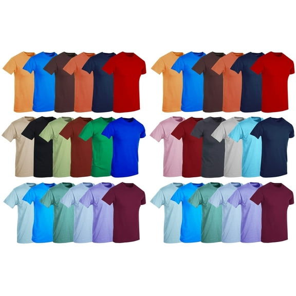 BILLIONHATS 36 Pack Mens Cotton Short Sleeve Lightweight T-Shirts, Bulk Crew Tees for Guys, Mixed Bright Colors Bulk Pack, Small