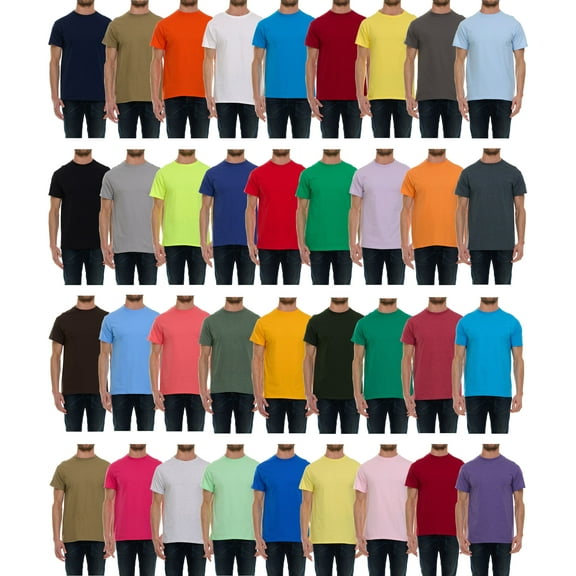 BILLIONHATS 36 Pack Mens Cotton Short Sleeve Lightweight T-Shirts, Bulk Crew Tees for Guys, Mixed Bright Colors Bulk Pack, Small