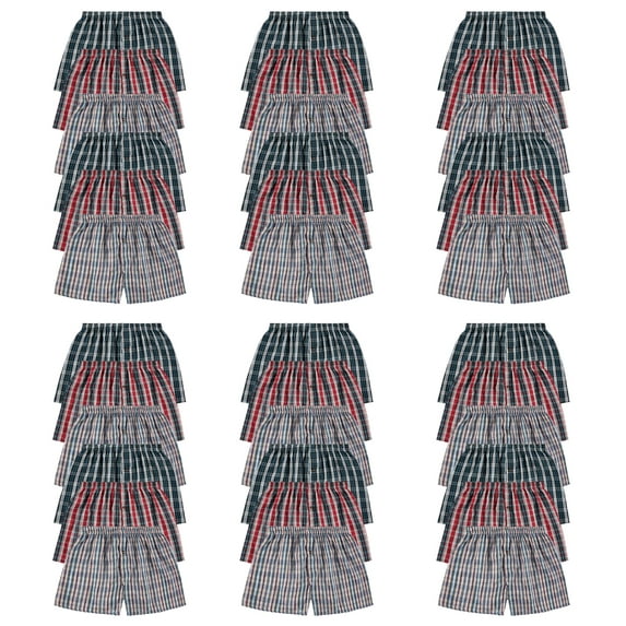 BILLIONHATS 36 Pack Wholesale Men's Tag Free Woven Boxer Shorts, Relaxed Fit, Underwear Bulk for Men, Donations Shelters Assorted Color Cases (2X-Large)