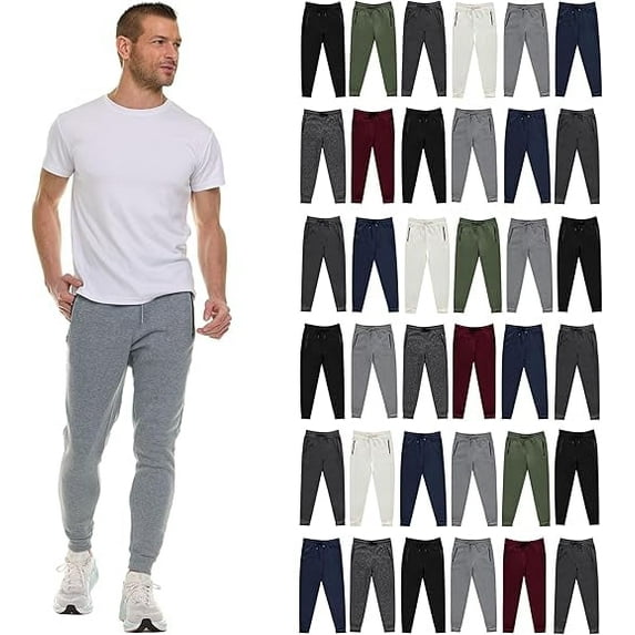 BILLIONHATS 36 Pack of Wholesale Mens Fleece-Lined Jogger Sweatpants with Zippered Pockets, Bulk Fleece Joggers for Homeless Shelter Donations