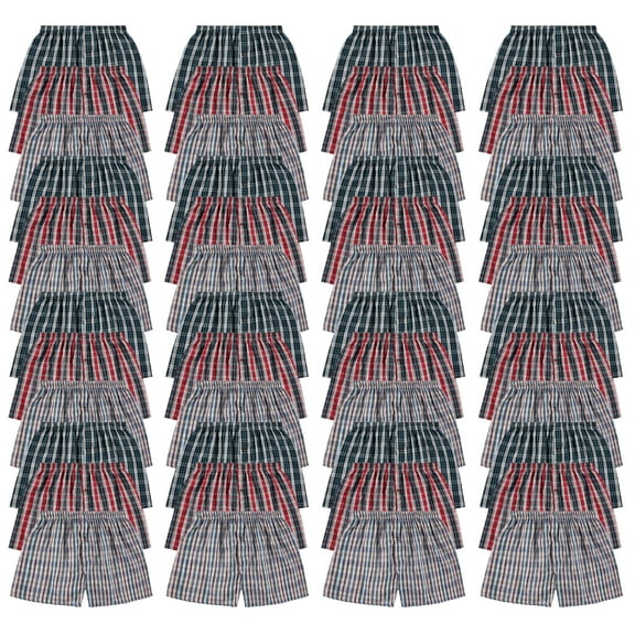 BILLIONHATS 48 Pack of Wholesale Men's Tag Free Woven Boxer Shorts, Relaxed Fit, Underwear Bulk for Men, Donations Shelters Assorted Color Cases (X-Large)
