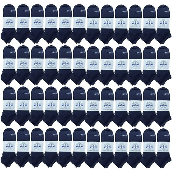 BILLIONHATS 48 Pairs of Wholesale Girls and Boys 97% Cotton Shoe Liner Training Socks Size 6-8 No Show Thin Low Cut Sport Ankle Socks Navy