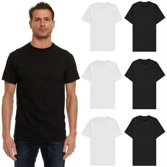 BILLIONHATS 6 Pack Men's Solid Colors Cotton T-Shirts Short Sleeve Lightweight Tees, Bulk Black and White, Size Large