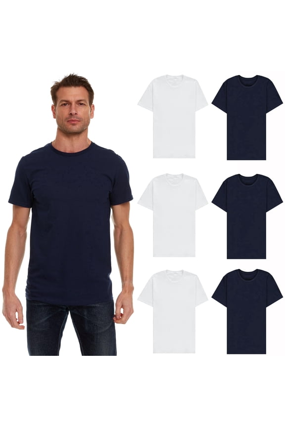 6 Pack Men's Solid Colors Cotton T-Shirts Short Sleeve Lightweight Tees, Bulk Navy and White, Size 2X-Large