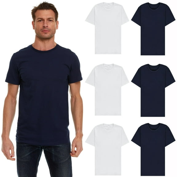 BILLIONHATS 6 Pack Men's Solid Colors Cotton T-Shirts Short Sleeve Lightweight Tees, Bulk Navy and White, Size 3X-Large