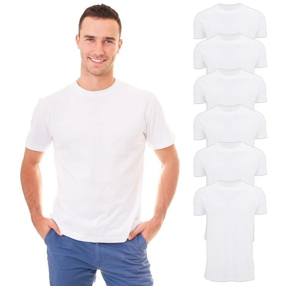 BILLIONHATS 6 Pack Men's Solid Colors Cotton T-Shirts Short Sleeve Lightweight Tees, Bulk (White, 2X-Large)