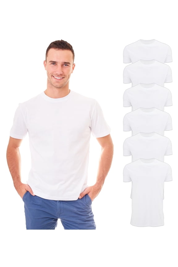 6 Pack Men's Solid Colors Cotton T-Shirts Short Sleeve Lightweight Tees, Bulk (White, 2X-Large)