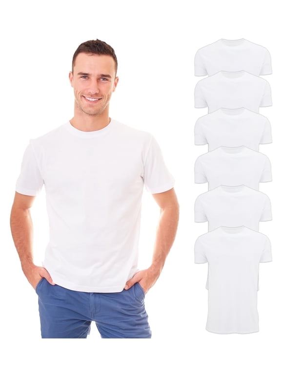 6 Pack Men's Solid Colors Cotton T-Shirts Short Sleeve Lightweight Tees, Bulk (White, 2X-Large)