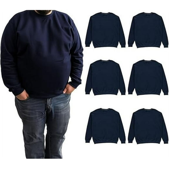 BILLIONHATS 6 Pack Mens Big and Tall - Adult Crewneck Fleece Lined Pullover Sweatshirts Bulk, Wholesale Multipack for Plus Size Men (2X-Large)