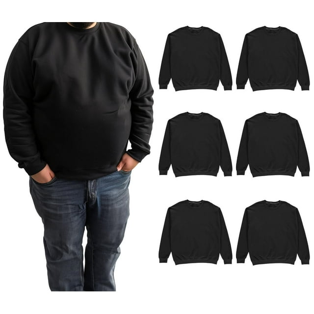 BILLIONHATS 6 Pack Mens Big and Tall - Adult Crewneck Fleece Lined Pullover Sweatshirts Bulk, Wholesale Multipack for Plus Size Men (3X-Large)