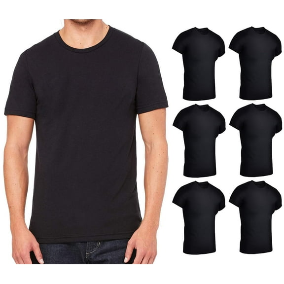BILLIONHATS 6 Pack Mens Cotton Short Sleeve Lightweight T-Shirts, Bulk Crew Tees for Guys, Black Colors Bulk Pack (2X-Large)