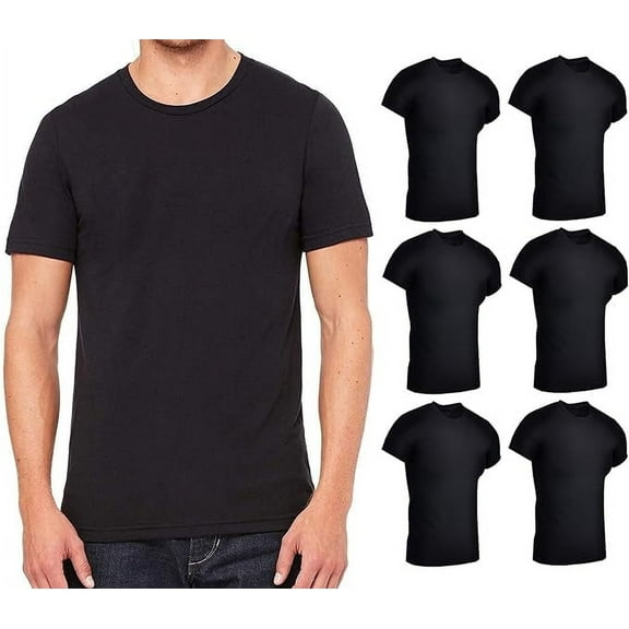 BILLIONHATS 6 Pack Mens Cotton Short Sleeve Lightweight T-Shirts, Bulk Crew Tees for Guys, Black Colors Bulk Pack (5X-Large)