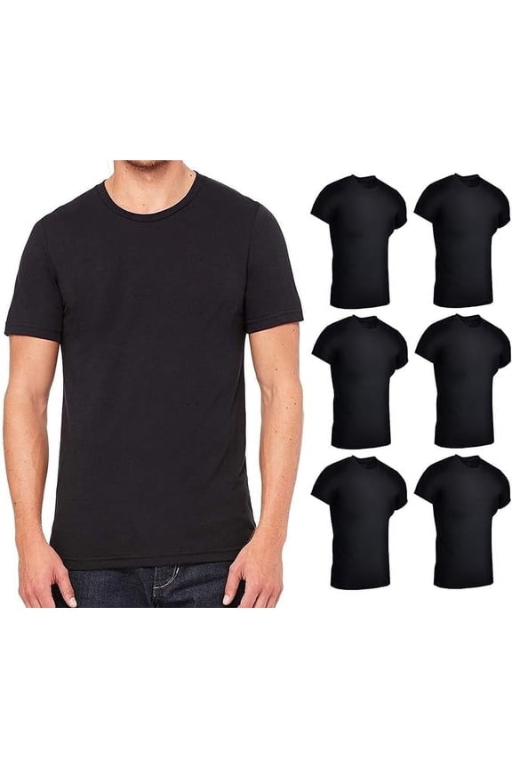 6 Pack Mens Cotton Short Sleeve Lightweight T-Shirts, Bulk Crew Tees for Guys, Black Colors Bulk Pack (Small)