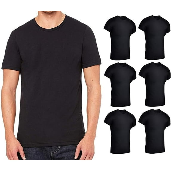 BILLIONHATS 6 Pack Mens Cotton Short Sleeve Lightweight T-Shirts, Bulk Crew Tees for Guys, Black Colors Bulk Pack (X-Large)
