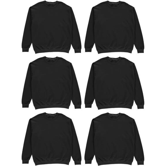 BILLIONHATS 6 Pack Mens Crewneck Sweatshirts in Bulk, Cotton, Wholesale Screenprinting Sweat Shirts For Men, Layer Shirt (Black, Medium)