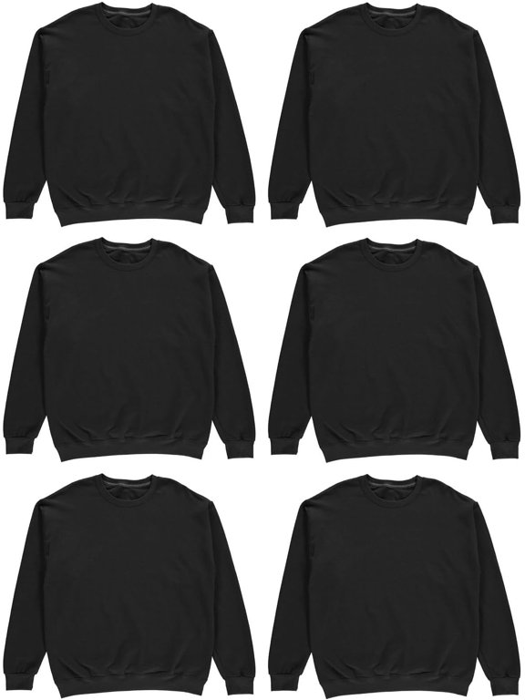 6 Pack Mens Crewneck Sweatshirts in Bulk, Cotton, Wholesale Screenprinting Sweat Shirts For Men, Layer Shirt (Black, Medium)