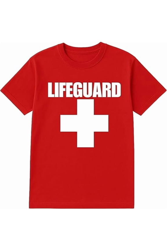 6-Pack Red Lifeguard T-Shirt Size M – Cotton Blend Printed in USA for Beach or Pool Staff